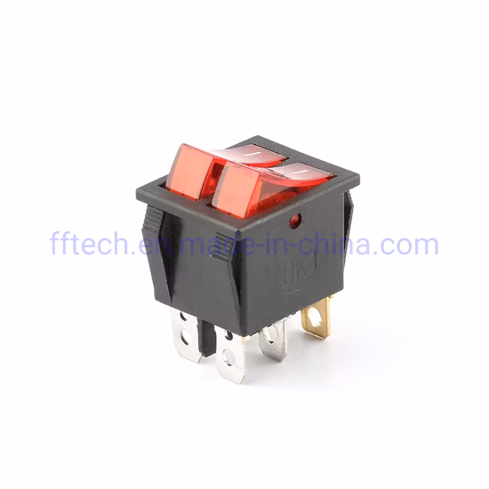 Interruptor basculante de alta calidad 16A 250V 6 pines interruptor basculante de barco de doble botón con lámpara LED